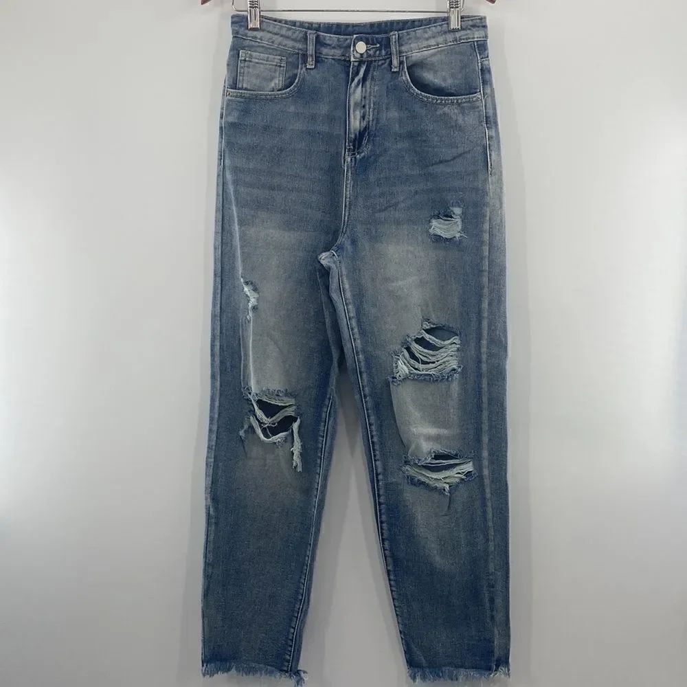 3For$20 Shein Wide Leg Jeans Blue Ripped style size Medium